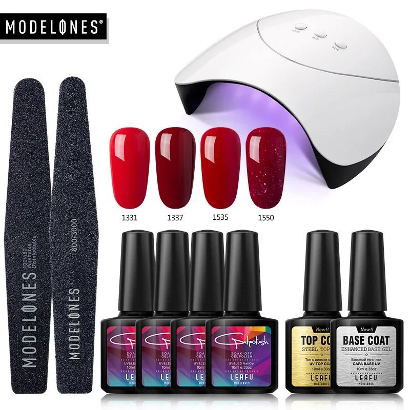 Набор гель лаков Modelones для ногтей набор из топа и основы нанесения лака 24 Вт лампа