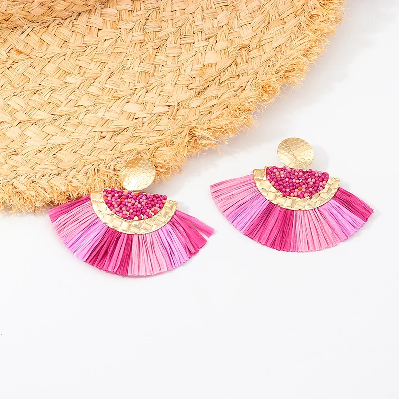 

M&G New Fashion Raffia Beads Alloy Earrings Minimalist Jewelry Fan Pendant Tassel Earrings Women Accessories Girl Christmas Gift