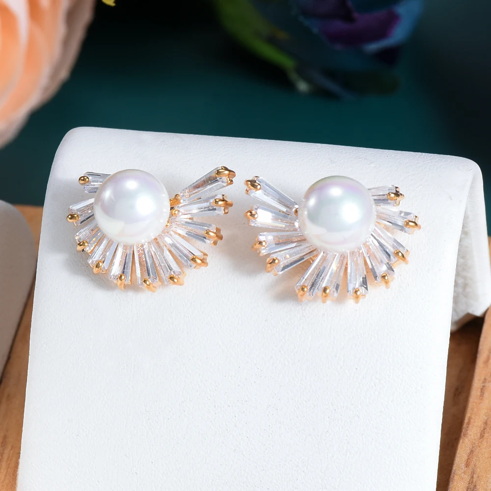 

Kellybola Noble High Quality CZ Pearl Stud Earrings For Women Girls Shiny Cubic Zircon Nice Gift Daily Anniversary Accessories