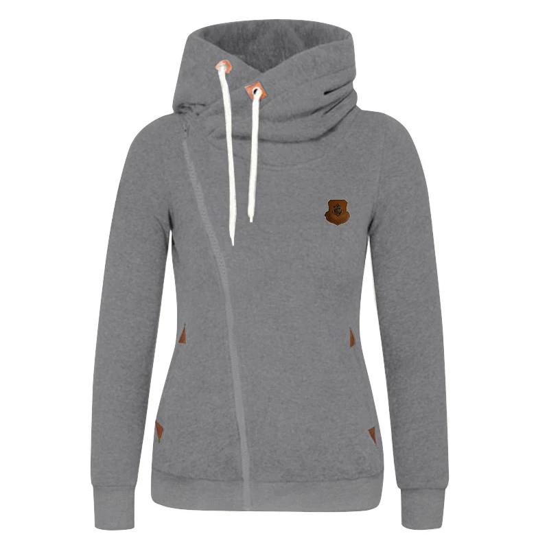 Женская косая толстовка на молнии с карманом капюшоном размера плюс зимняя