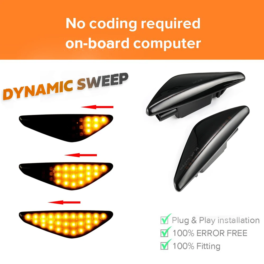 Последовательный мигающий светодиодный указатель поворота 2 шт. боковые