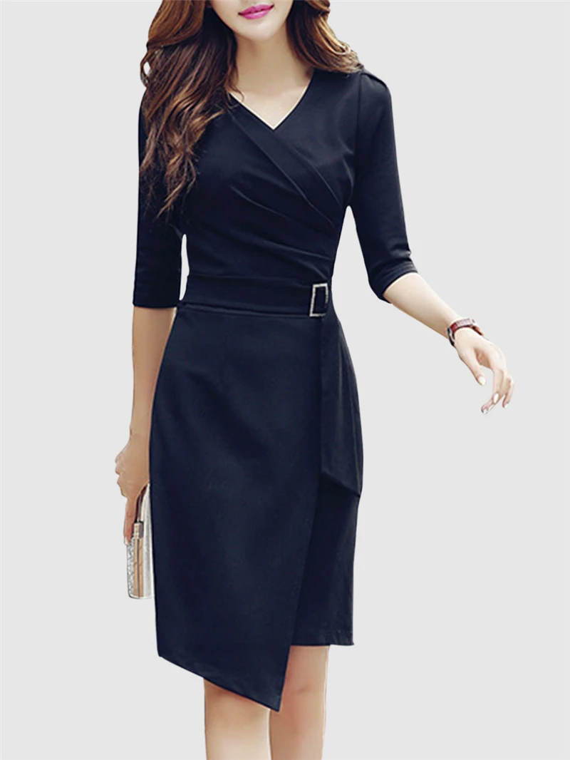 Женское офисное элегантное облегающее платье ретро короткое 2019 Лето Осень