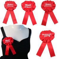 12pcs wholesale red ribbon badge glitter heart button bachelorette party pin mother of the bride to be hen party brooch