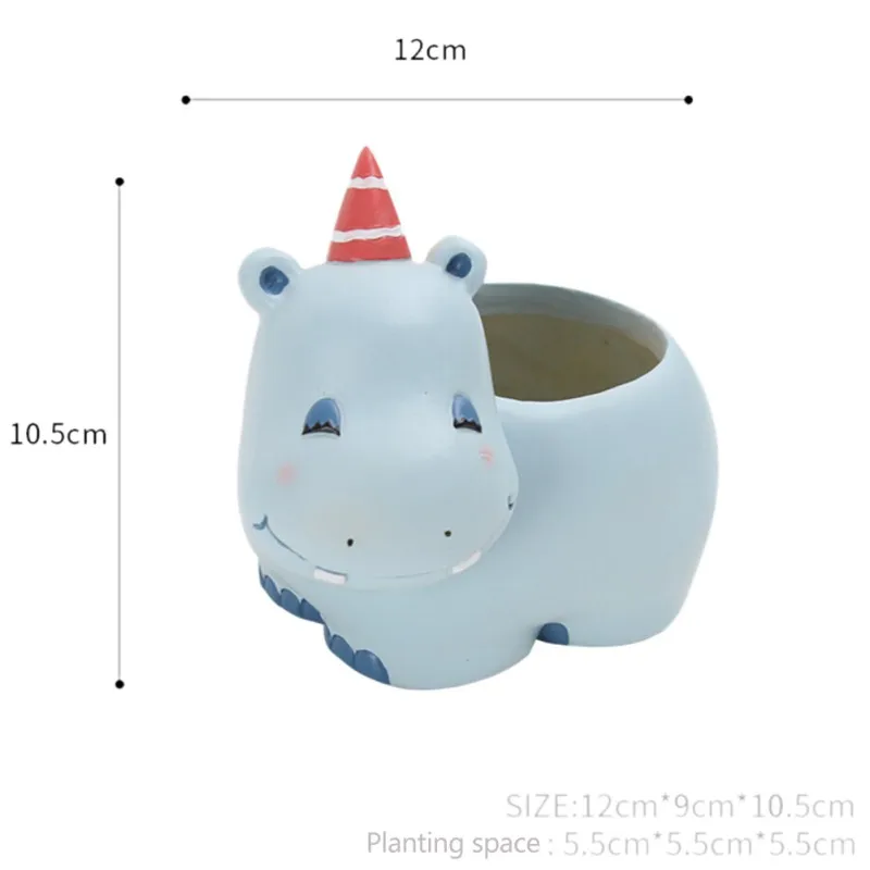 Hippo Современный мультфильм суккулентная Плантатор горшок Смола креативные ремесленные животные Kawaii форма рабочего стола украшения цветочные горшки - Цвет: Hippo