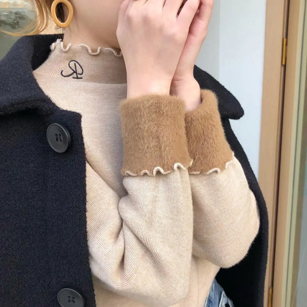 

Повседневный Модный женский флисовый свитер с высоким воротником, осенне-зимний облегающий теплый свитер с длинным рукавом и подкладкой