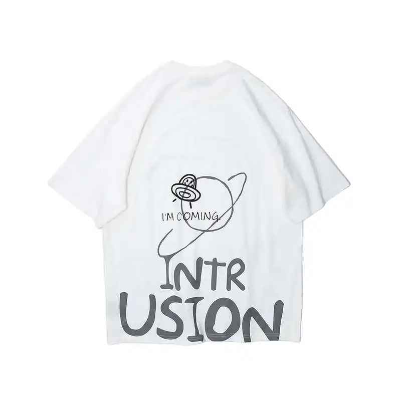 

2021 T-shirt Men's Summer Alphabet Graffiti Short-sleeved Hip-Hop Loose Cotton Casual T-shirt