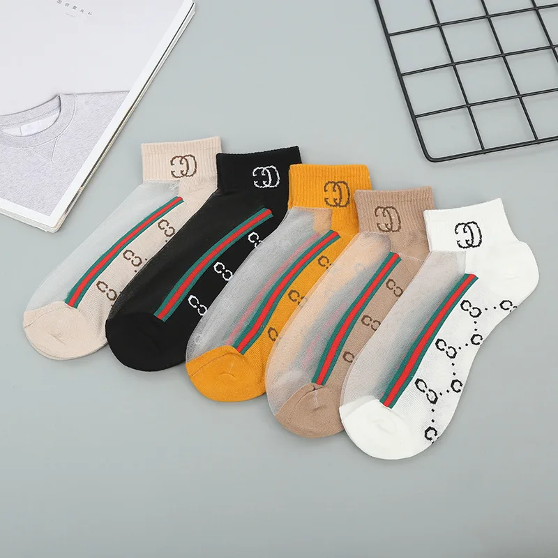 

3/5 Pairs Women Soft Comfy Sheer Silk Elastic Mesh Net Transparent Invisible Sock Slippers Ladies Daisy Embroidery Boat Socks