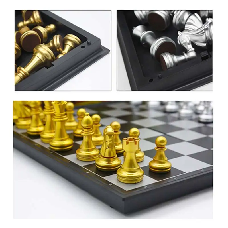 Medieval Chess Set With High Quality Chessboard 32 Gold Silver Pieces Magnetic Board Game Figure Sets szachy Checker | Спорт и