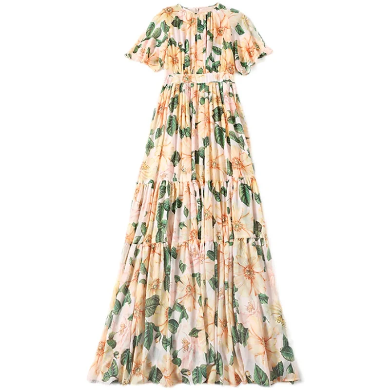 

Sophony 2021 Summer Fashion Runway Long Chiffon Dress Women Floral Print Elegant Boho Holiday Party Maxi Dress S78669