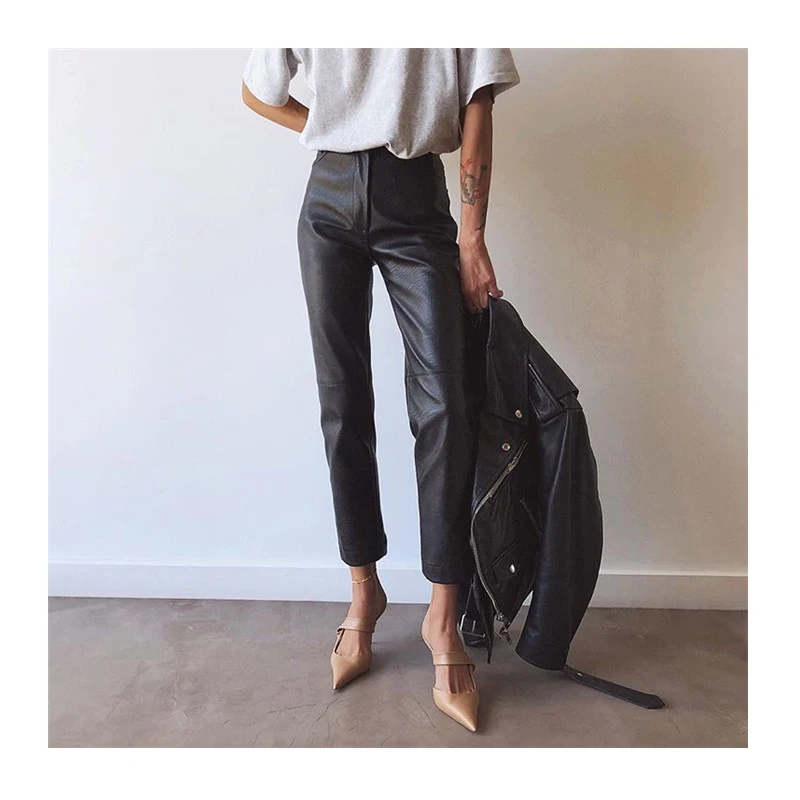 

AEL PU Leather Women's Harem Pants High Waist Casual Ankle Length Slim Pencil Trousers Female Autumn Winter 2019 New