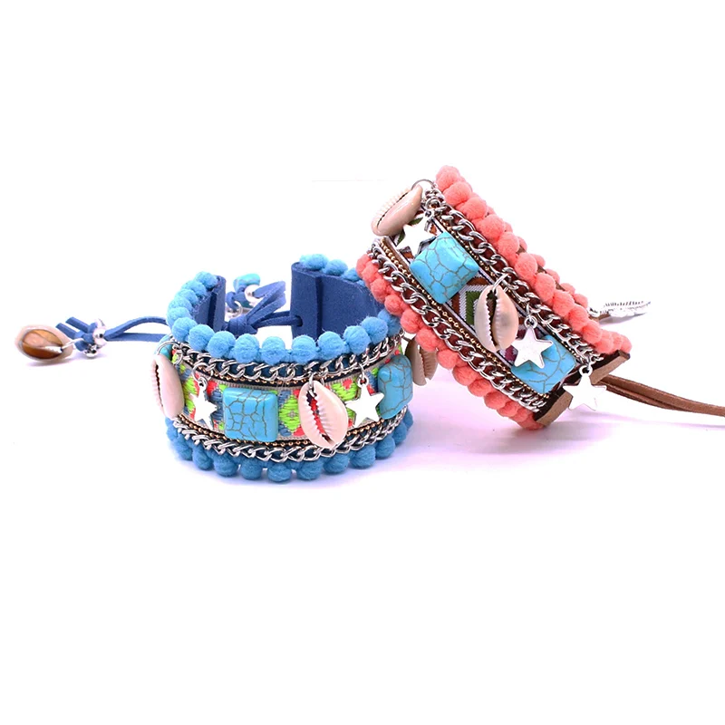 Кожаный браслет модный кожаный из ракушек натурального камня сплав звезда Ms.