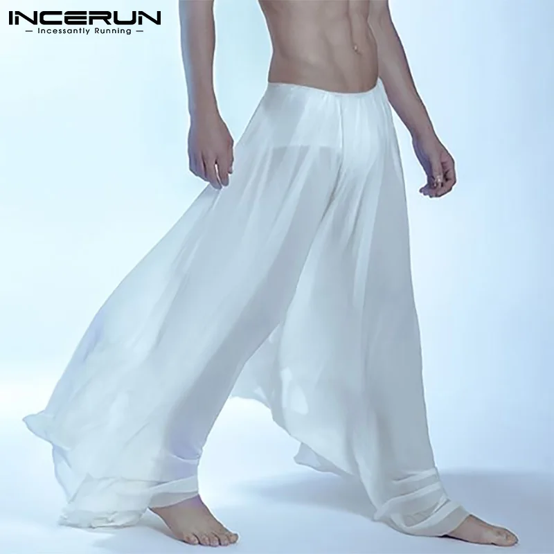 

Men Fashion Pantalons Loose Comeforable Long Pants Party Nightclub Male Well Fitting Micro-transparent Long Skirts S-5XL INCERUN