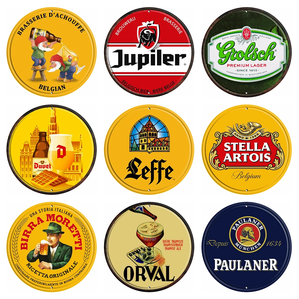 

[ Decorman ] Leffe Chouffe Jupiler Dutch Metal Art Tin Belgian Beer Sign Vintage Round Painting Gift Bar Decoration R-008 30 CM