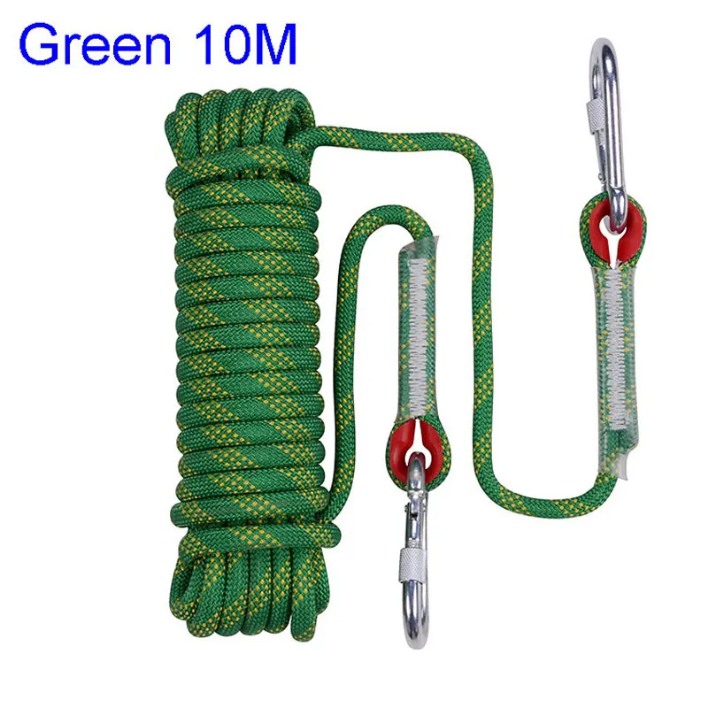 Green 10M Верёвка для скалолазания на открытом воздухе, диаметр 10 мм, рок-ремешок, высокопрочная безопасная веревка для кемпинга, походов, скалолазания, выживания, пожаротушения, шнур - Цвет: Green 10M