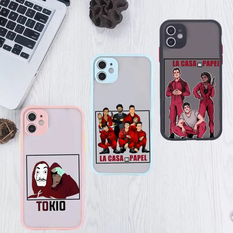 

la casa de papel Phone Case For iPhone 12 11 Mini Pro XR XS Max 7 8 Plus X Matte transparent Pink Back Cover