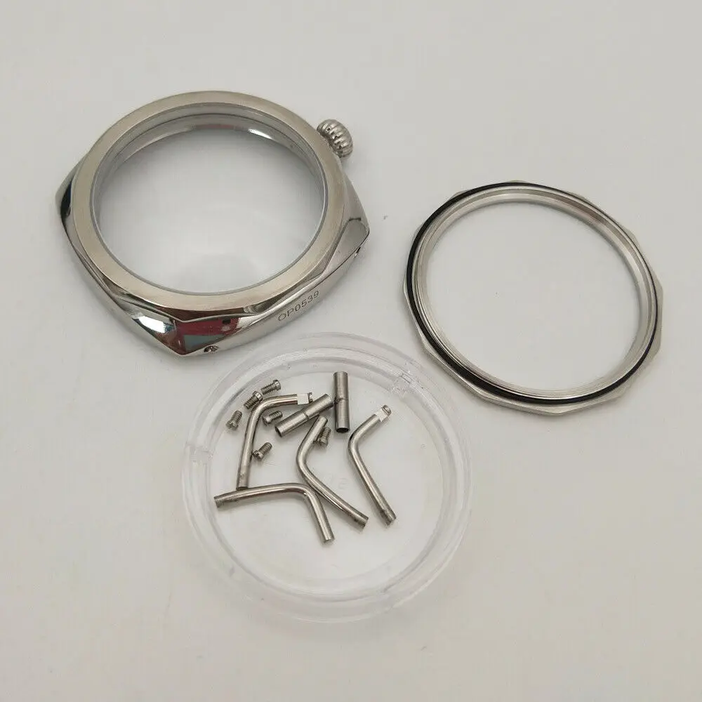 

watch case 47MM Stainless Steel Silver Case Hardened Mineral Glass accessories For 6497 6498 Movement HW017