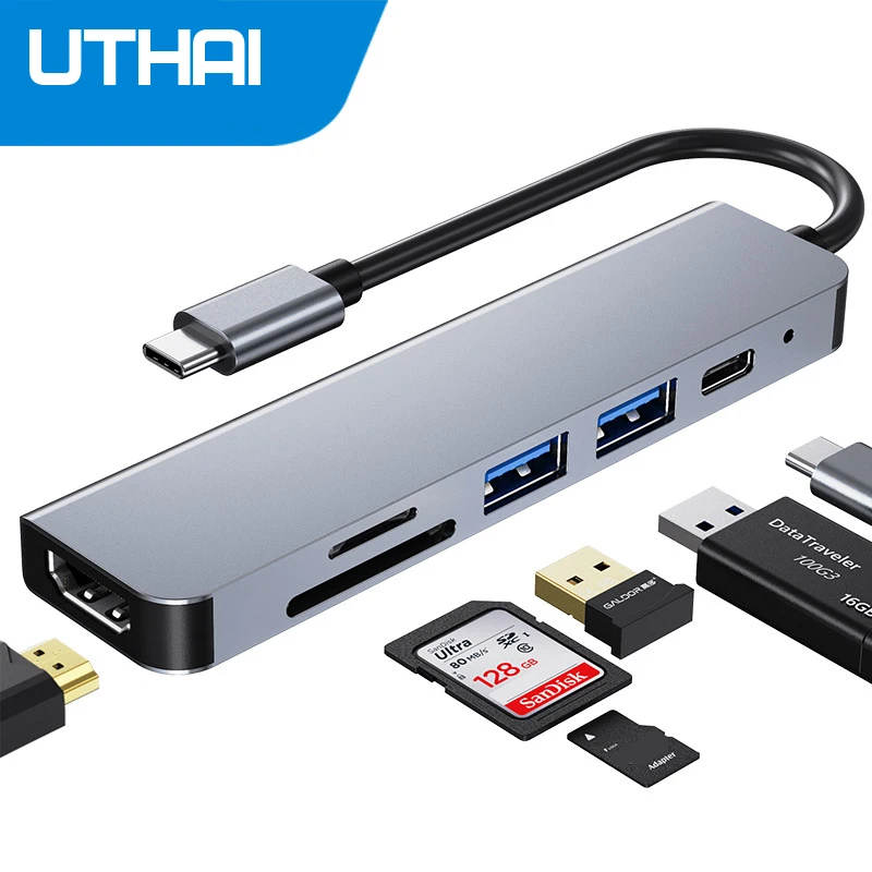 C47 Type-C Мультиадаптер для HDMI-совместимый 4K USB3.0 SD TF конвертер Macbook Pro 6 в 1 док-станция
