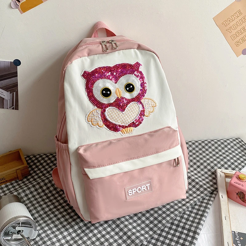 

Teenager Backpack Schoolbag Oxford Anti-thief Cartoon Owl Patchwork New Large Capcity 29x42x11cm Female Purse Net Weight 0.37Kg