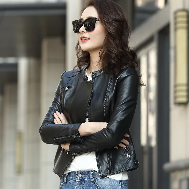 

Spring 2020 Autumn Women Superior quality Genuine Short Leather Jacket Motorcycle Natural Sheepskin Coats Real Leather Jackets s