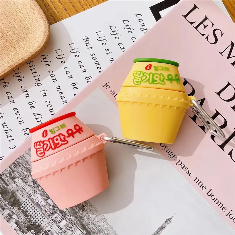 3D чехол для наушников s AirPods с милой бутылочкой клубничным Молоком Для Apple Airpods 1/2/pro