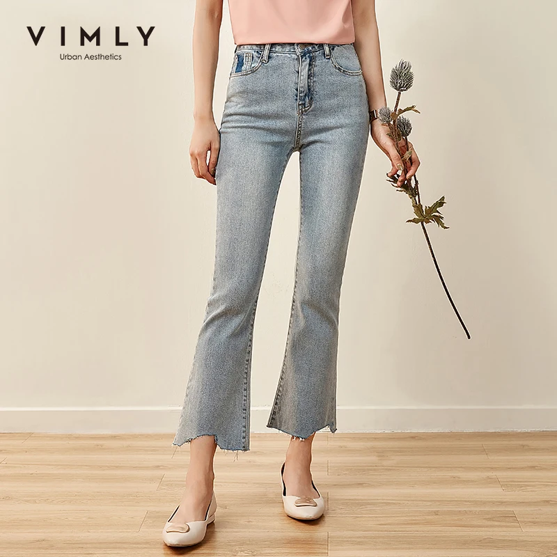 Женские расклешенные джинсы Vimly повседневные офисные облегающие с высокой