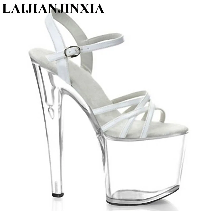 New white and transparent Sandals, 20cm high heel sandals, show high night club dancing shoes on sale