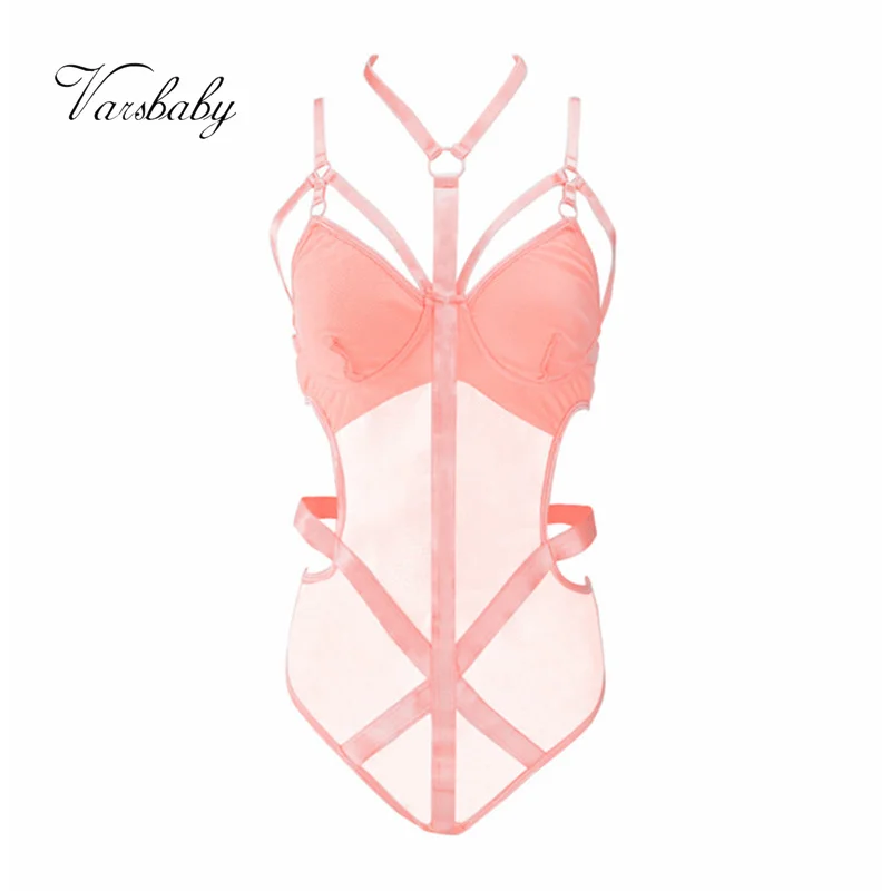 

Varsbaby Mesh stitching woven halter neck hollow sexy underwear bottoming top one-piece suit
