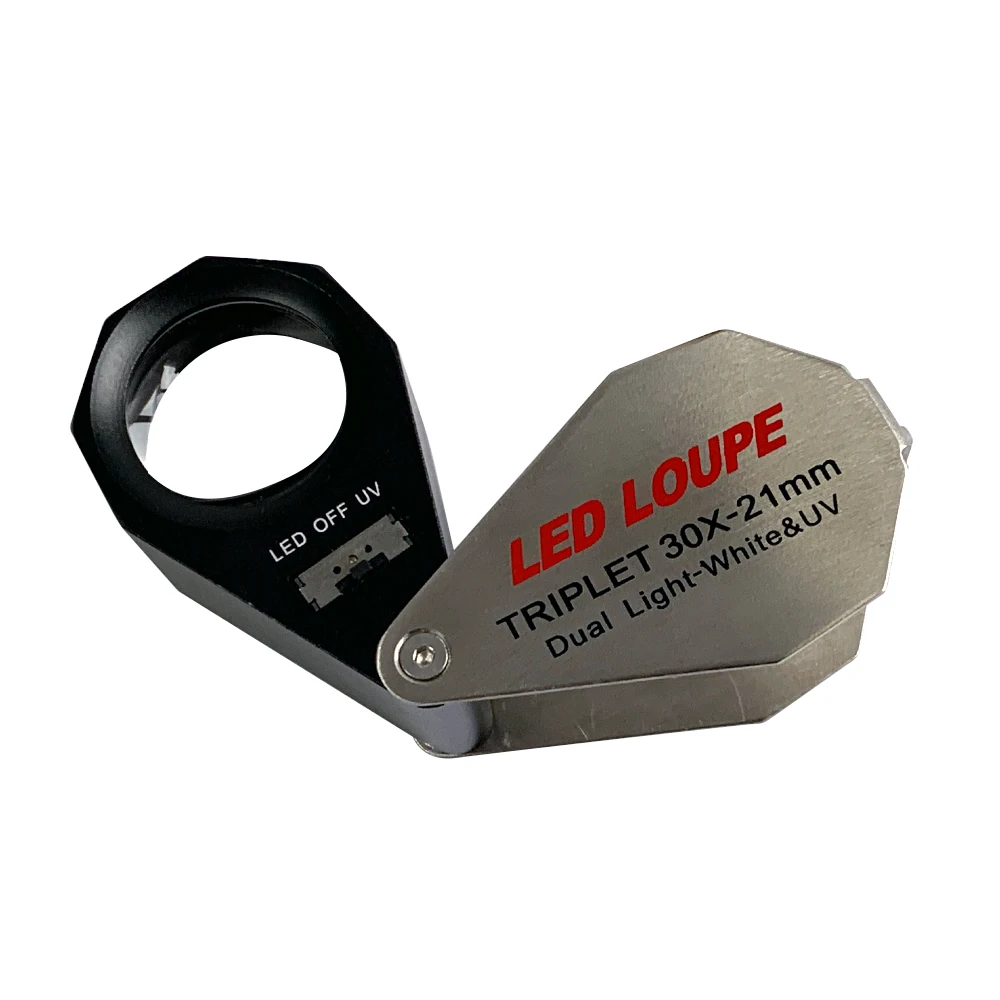 

30x Magnification Jeweler Loupe Triplet Lens Magnifier with 6 LED UV 21mm Light for Gems, Jewelry, Coins, Stamps, etc