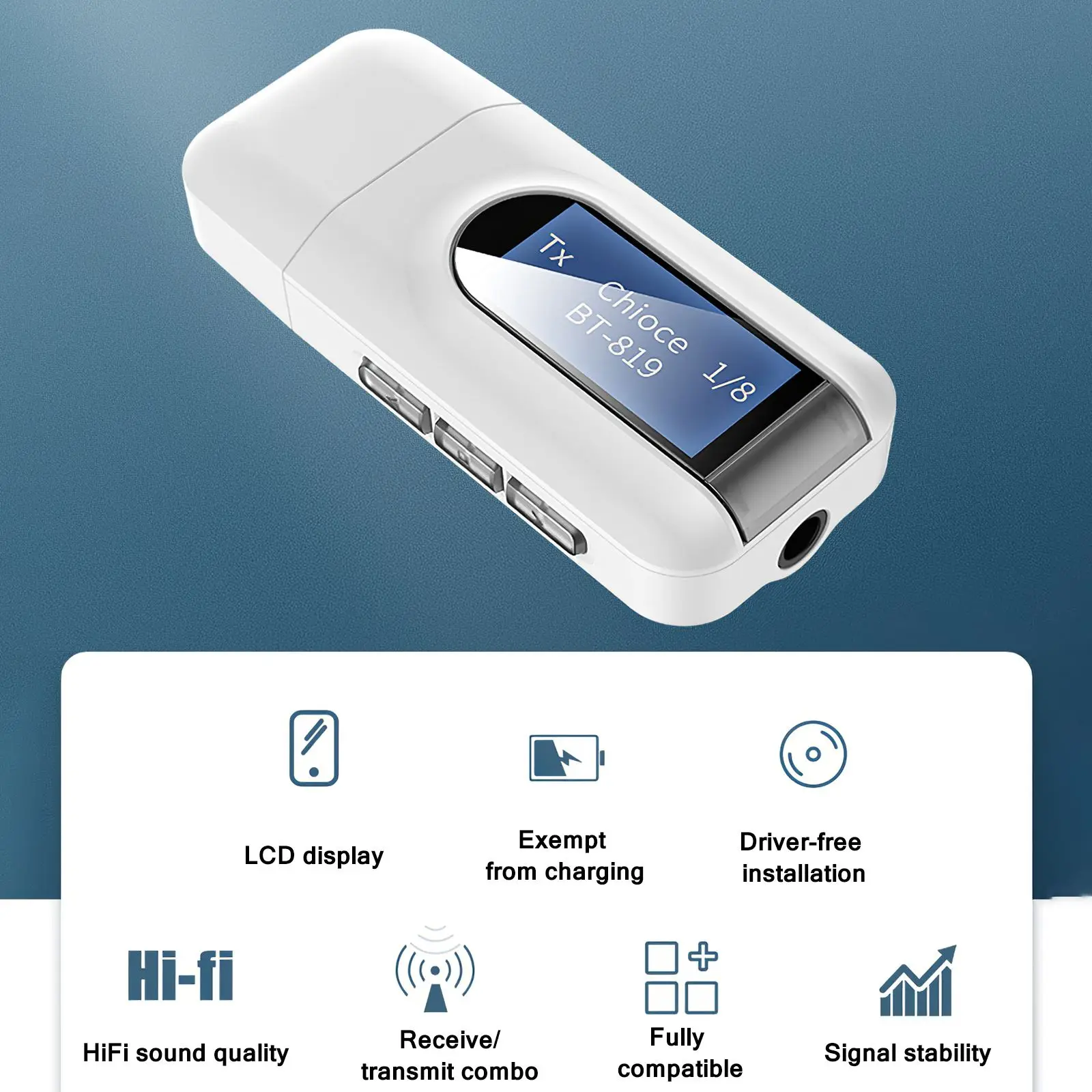 5.0 Bluetooth Adapter Wireless LCD Display USB Receiver Music Audio Transmitter for PC TV Car 3.5mm AUX Jack Adaptador | Электроника