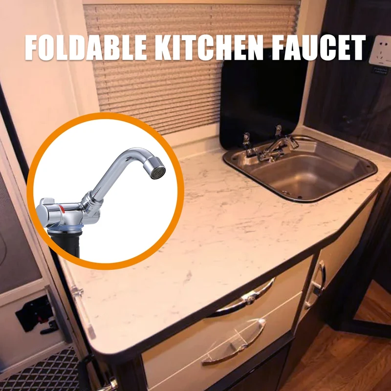 

Foldable Kitchen Faucet 360 Dgree Rotation Sink Water Tap Single Handle Cold & Hot Water Mixer Faucet for RV Boat