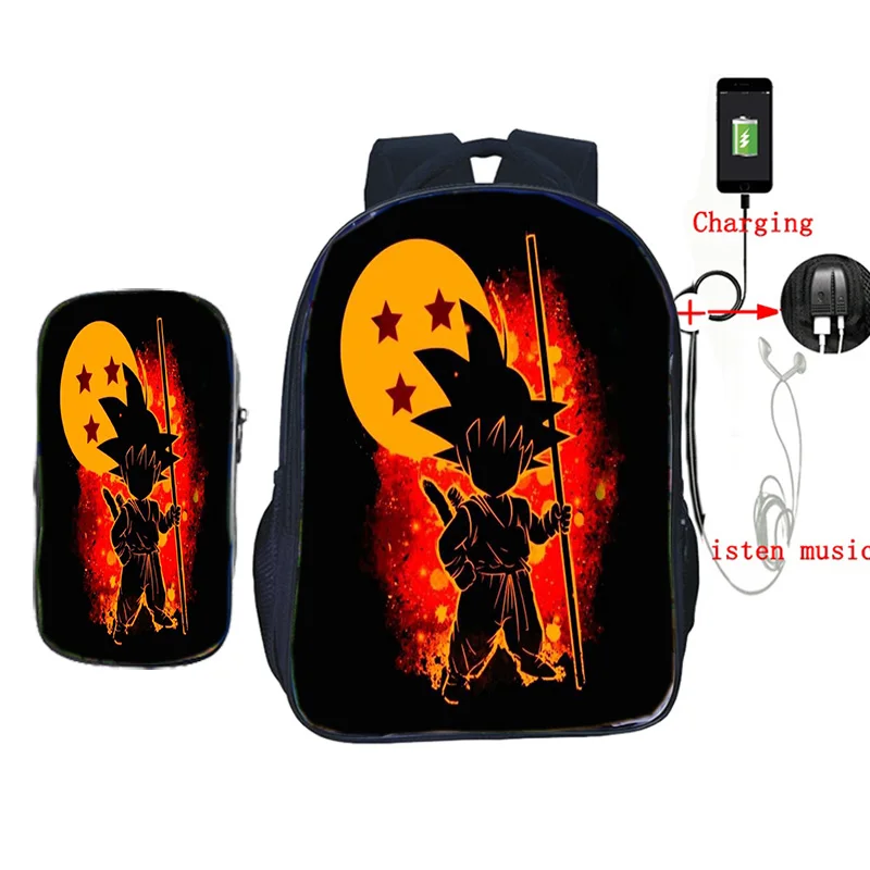 18 2 шт./компл. школьные сумки с пеналом аниме Dragon Ball Z рюкзак Гоку печать usb зарядка дорожные сумки для подростков - Цвет: 18
