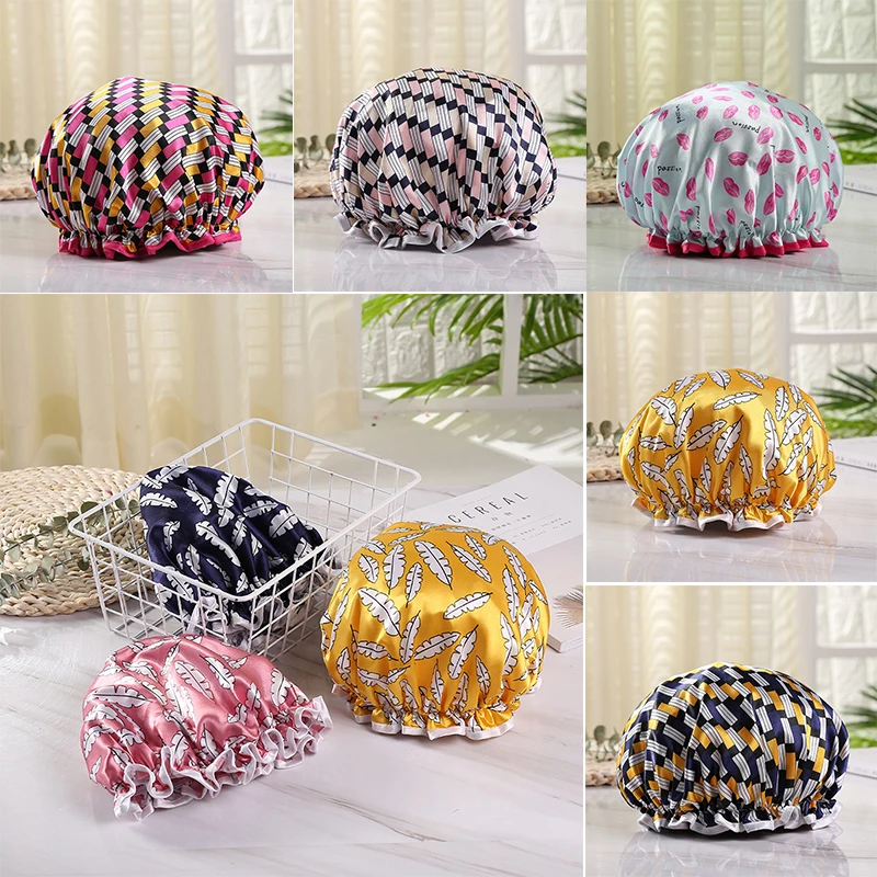 Водонепроницаемая утолщенная шапочка для душа с двойным атласным принтом