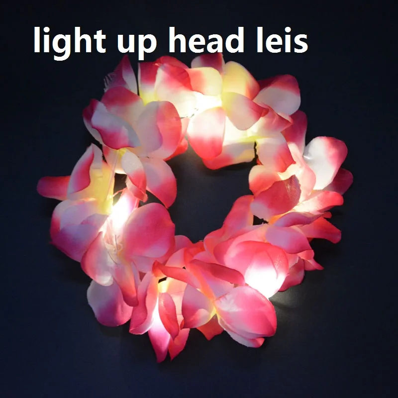 pink head leis Светильник светящийся гавайский танец хула Луау цветок лиис гирлянда ожерелье Цветочный венок для женщин и девочек на день рождения рейв неоновый светодиодный вечерние свадебные - Цвет: pink head leis