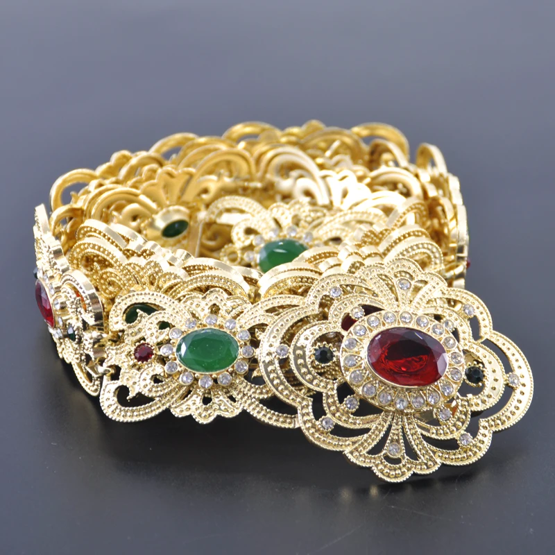 gold color stone Новая модель цветка поясная цепочка с Стразы металлические поясные ремни марокканские Свадебные ювелирные изделия ремни шикарные кафтановые ремни - Окраска металла: gold color stone