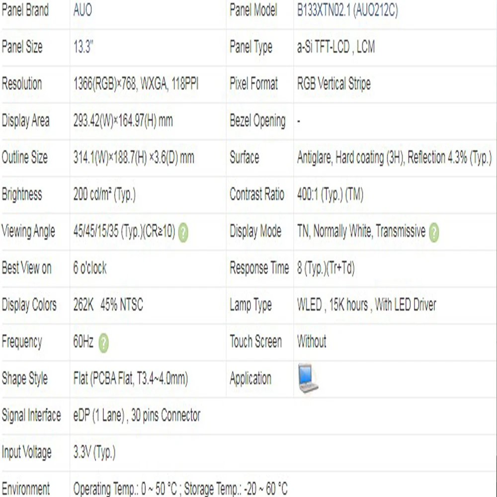DP/N 0G1H9N B133XTN02.1 HB133WX1-201 N133BGE-E31 NT133WHM-N22 13 3 дюймов 1366*768 TN HD 30pin EDP 60 Гц ЖК-экран |