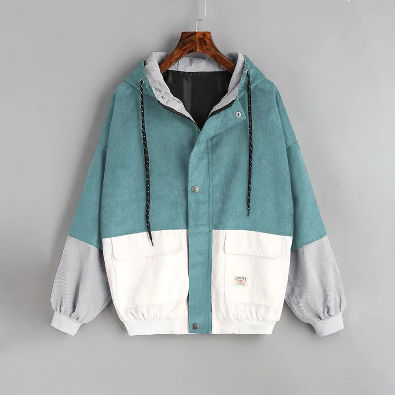 Женская теплая Вельветовая куртка с капюшоном и затягивающимся шнурком толстая