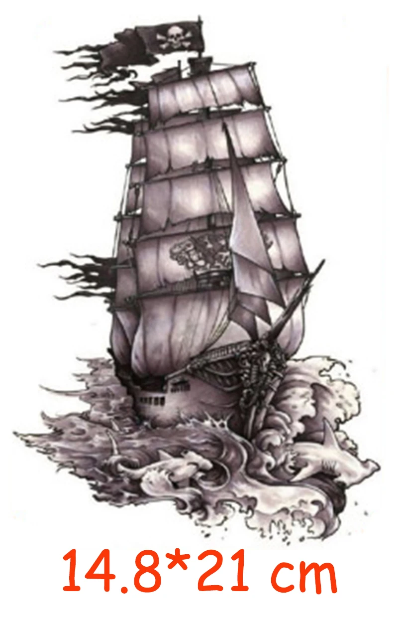 Водонепроницаемая Временная наклейка с татуировкой пиратский корабль Череп
