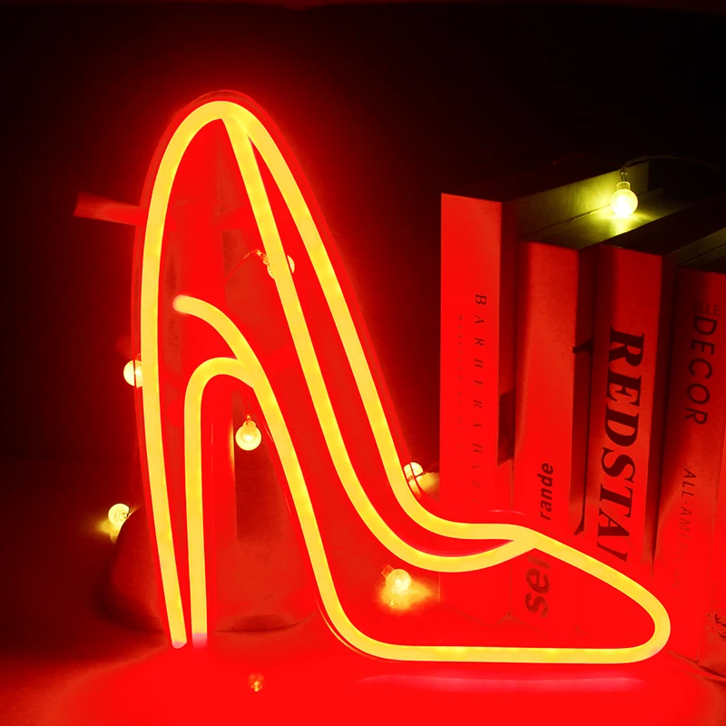 Wanxing LED Neon Sign High-Heeled Shoes Crown Girl Women Neon Light Wall Art For Room Home Decor USB Switch Bar Party Neon Lamp