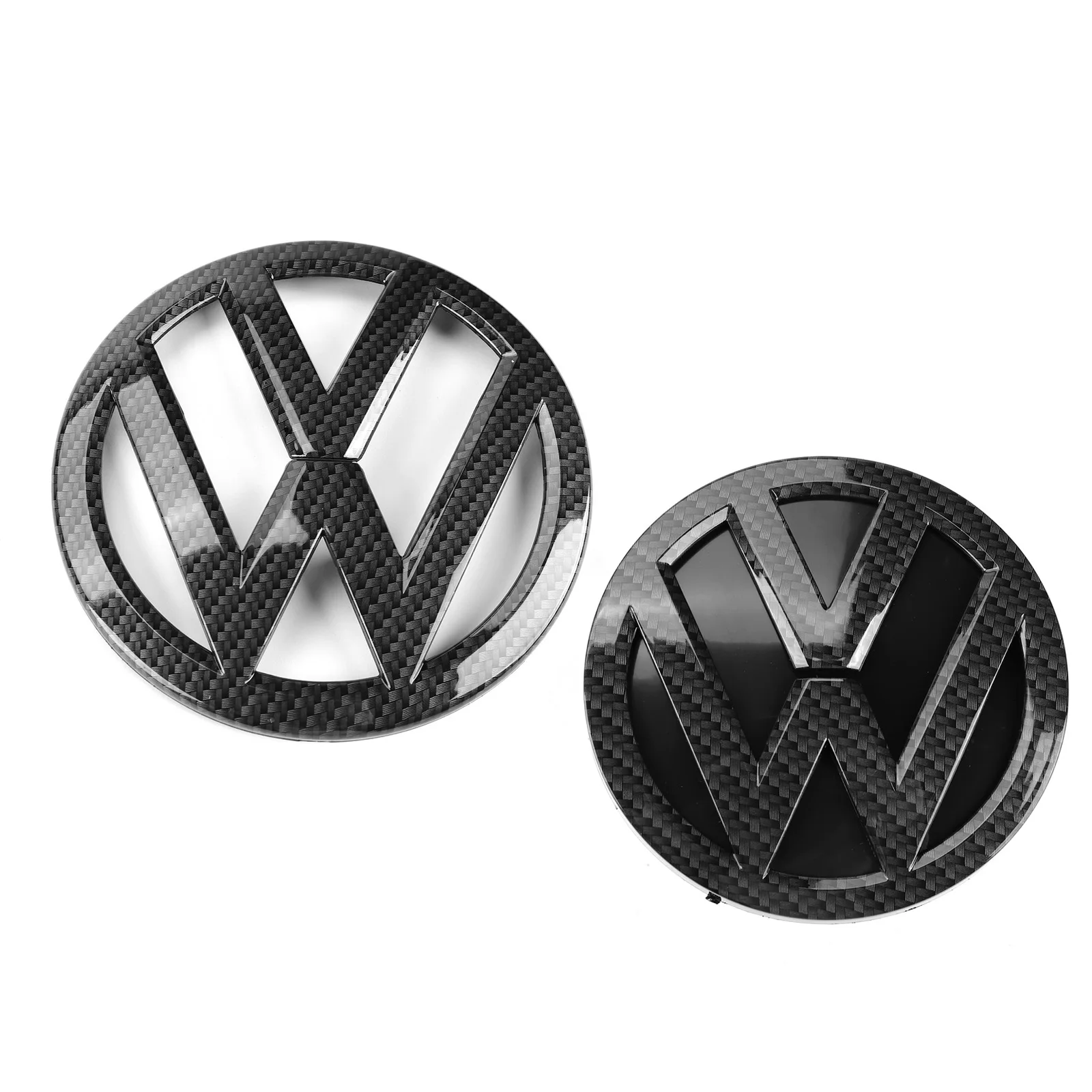 

Carbon Fiber Black 136mm Front Grill Badge + 112mm Rear Trunk Lid Emblem Logo for VW Volkswagen Golf MK7