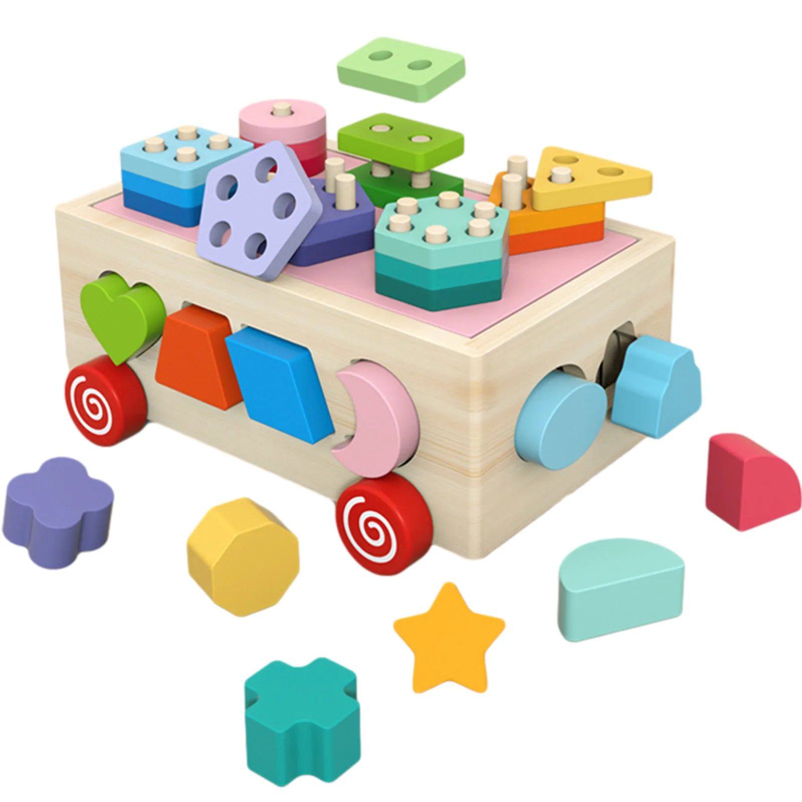 

Kids Wooden Shape Sorter Cube Educational Montessori Toys Color Shape Sorter Stacking Toy Building Block Box For Toddler 1-5