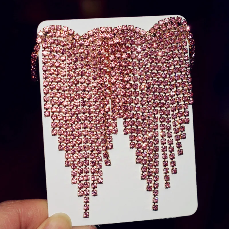 Женские серьги подвески в форме сердца красные блестящие стразы модные