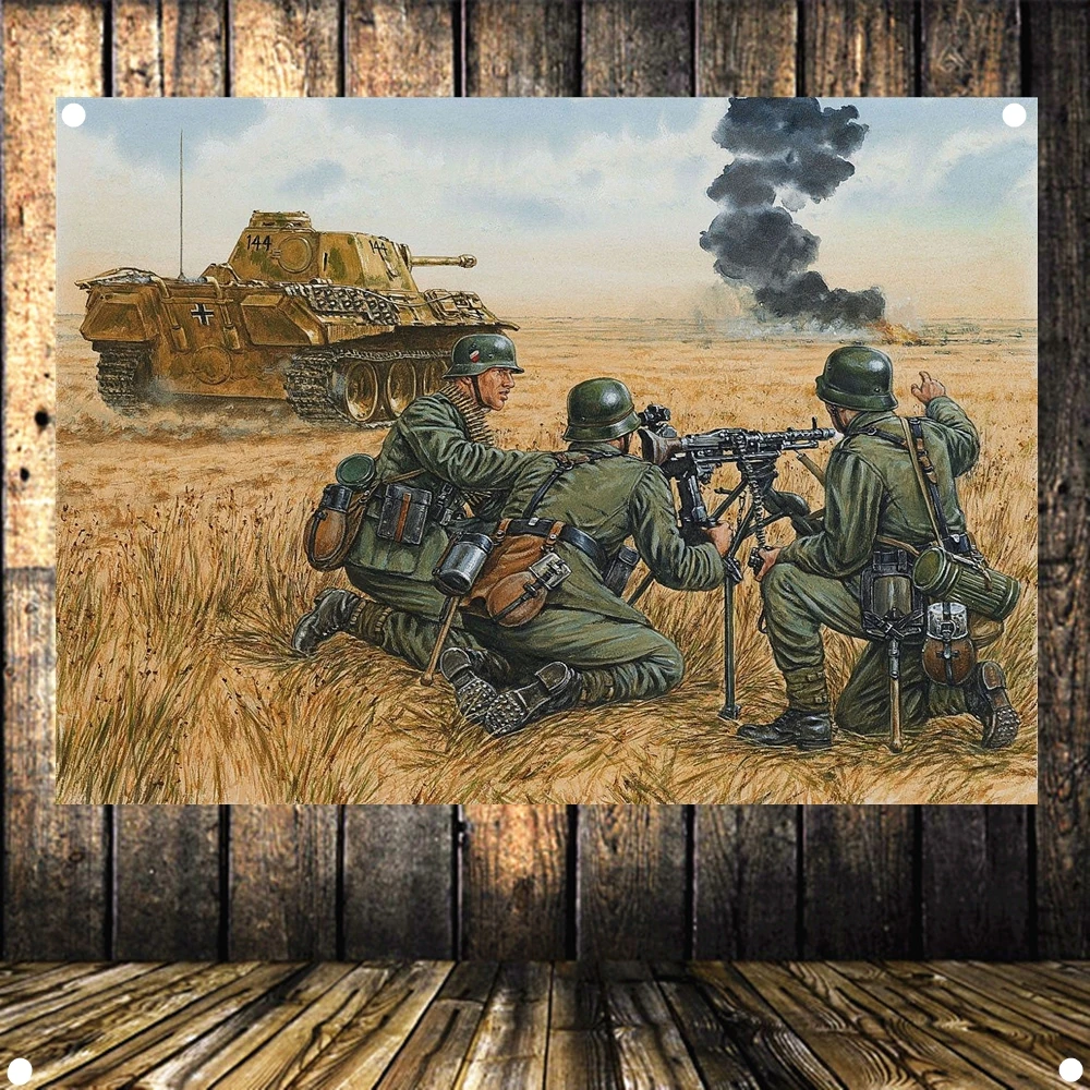 

Рисунок вермахта тигровый Танк времен Второй мировой войны, настенное искусство, флаг с четырьмя отверстиями, баннер, военный плакат, HD рису...