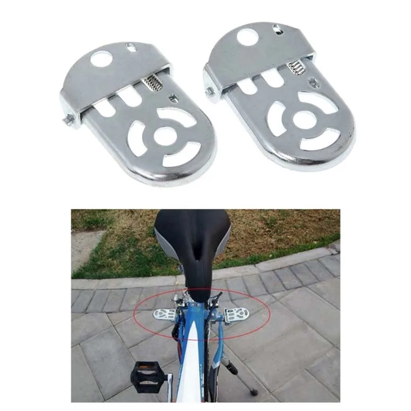 Pedal Rear Seat Iron Folding Thickened Rear Pedal Road Bike Electric Mountain Cycling Flat Platform Silver
