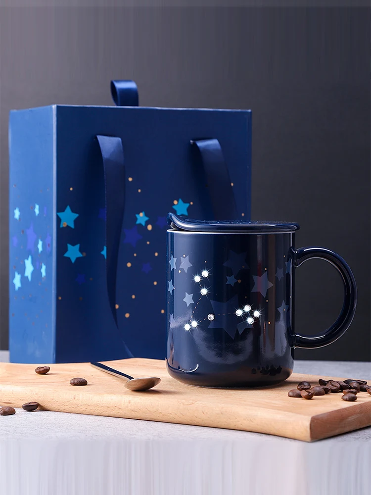

Natural Marble Mug 12 Constellation Ceramic Pink Zodiac with lid Coffee Mugs Creative Personality Cup 400ml Lead-Free