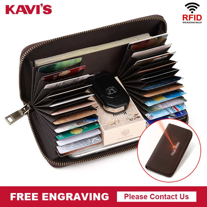 

KAVIS органайзер для визиток и кредитных карт с Rfid-блокировкой, «сделай сам», вместительный мужской держатель для карт с гравировкой, клатч для мужчин и женщин, Новинка