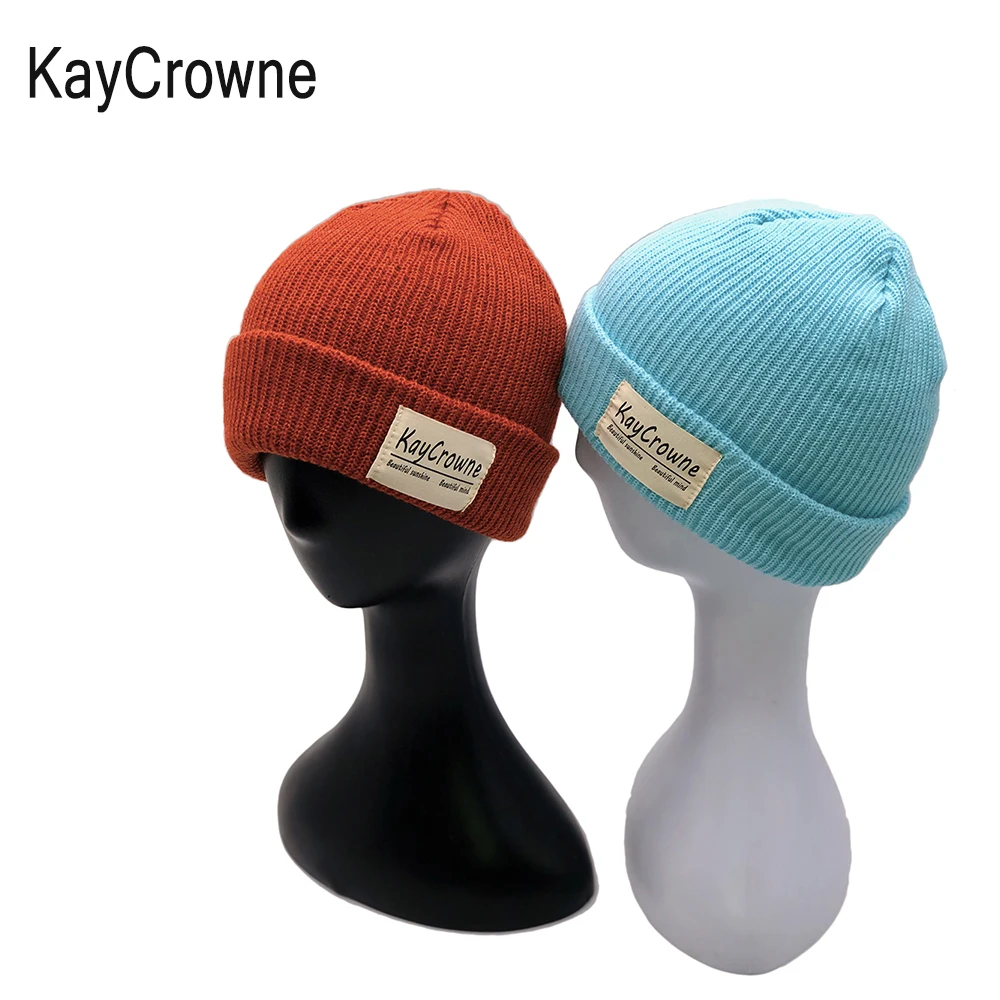KayCrowne унисекс Осень зима вязаная шапка сплошной цвет мягкие бирки Теплая мужская