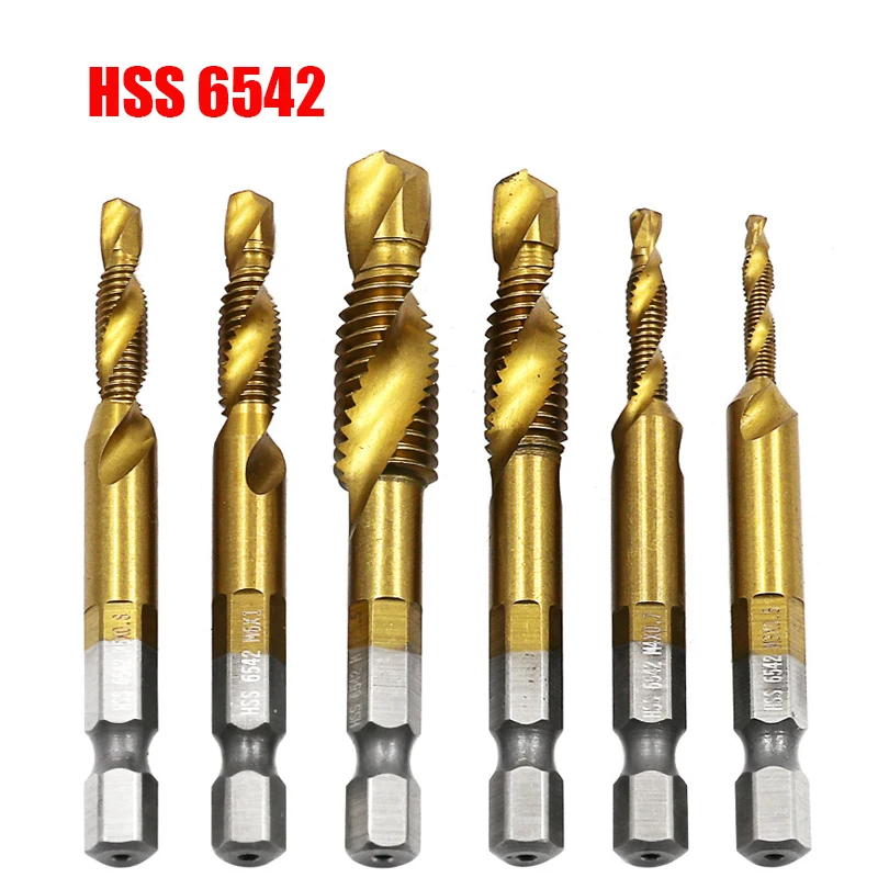 

1/6pcs Metric Screw Thread Tap Drill Bits Set M3 M4 M5 M6 M8 M10 Hex Shank HSS 6542 Screw Tap Drill Bits Set for Steel Metal