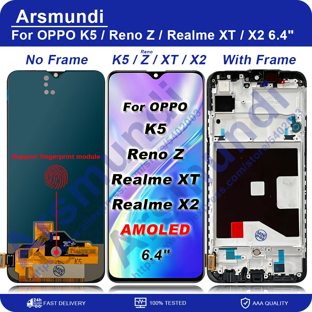Фото ЖК-дисплей AMOLED для OPPO K5 Reno Z сенсорная панель дигитайзер Realme X2 XT с рамкой |