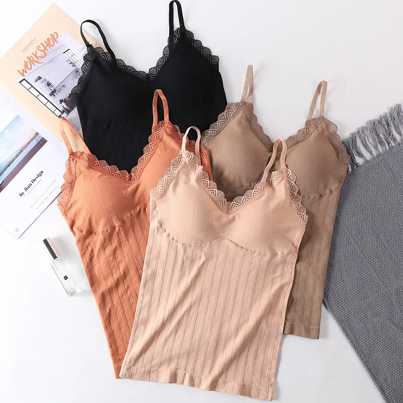 

Women Sexy Lace Tube Top With Chest Pad Camisoles Crop Top Female Tanks Top Bralette Seamless Solid Bottoming Vest