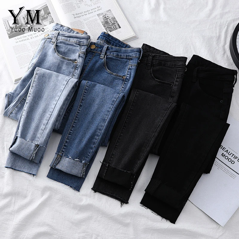 

YuooMuoo Women Skinny Jeans Pants Korean Fashion High Waist Pencil Black Denim Jeans Female Long Trousers 2021 Streetwear
